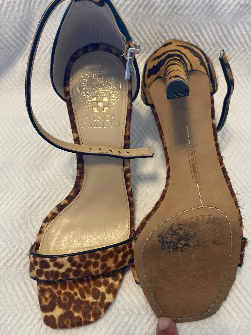 Vince Camuto Leopard Print Ankle-Strap Heels - Brown/Tan, 7.5M